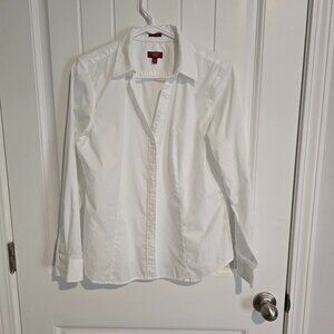 Talbots White Blouse Women Large Petite Cotton